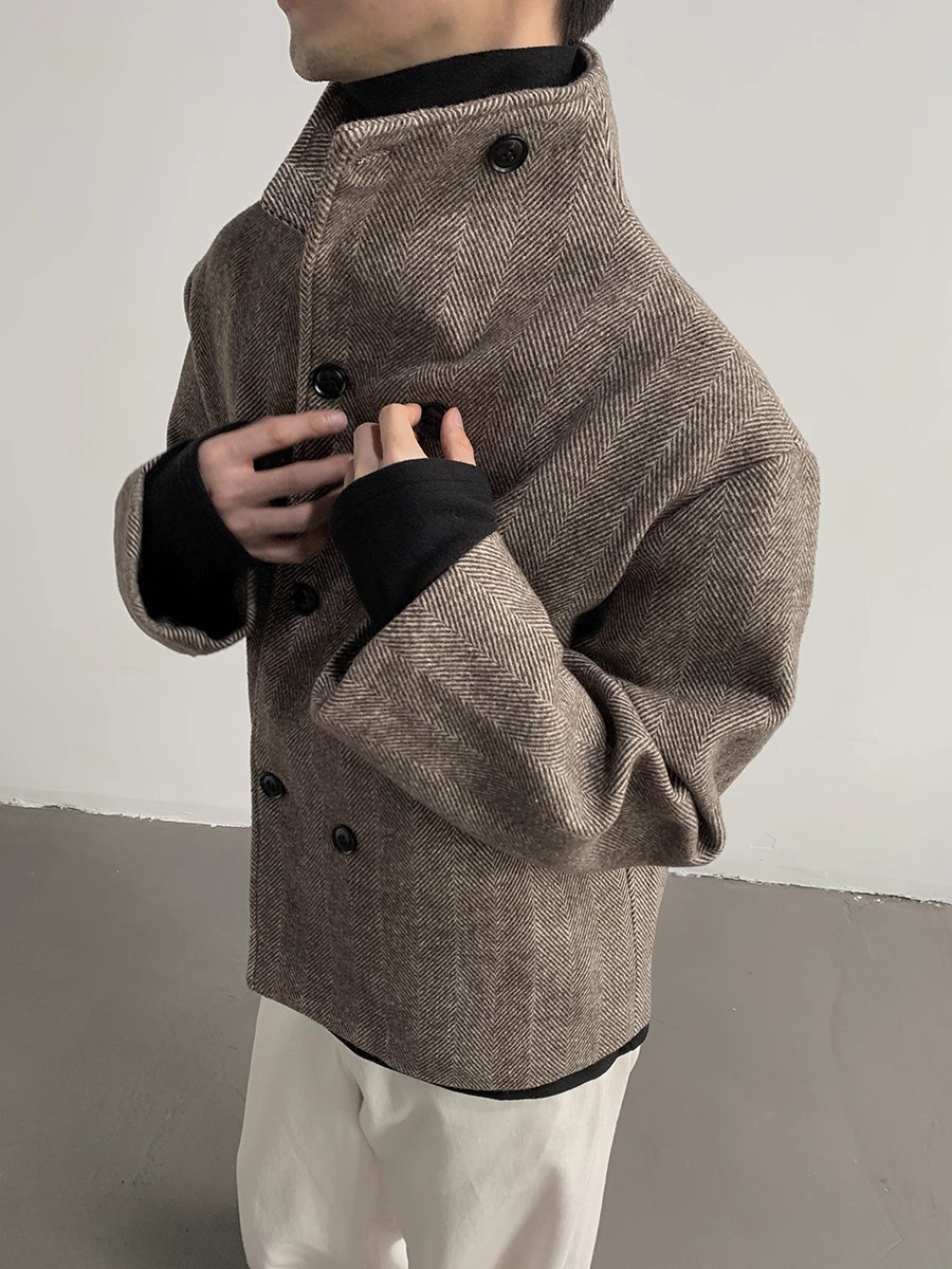 Mauroicardi 秋冬クールショートウォームヘリンボーンウールジャケット MenStand Collar ダブルブレスト高級デザイナー服 2025