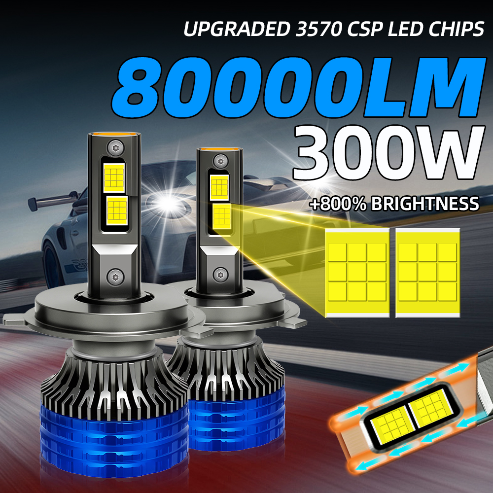 1 ペア 300 ワット 80000LM H7 H4 LED ヘッドライトハイパワー Canbus H11 H1 H8 H9 9005 HB3 9006 HB4 ターボランプ 6000K 車のライト 12V フォグランプ