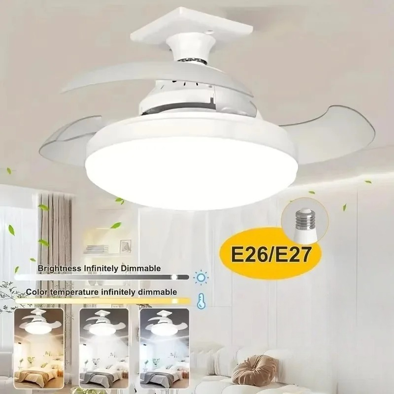 JOYINLED E27 ソケットシーリングファンライトリモコン格納式ブレードファン LED ライト調光可能タイミング寝室リビングルーム