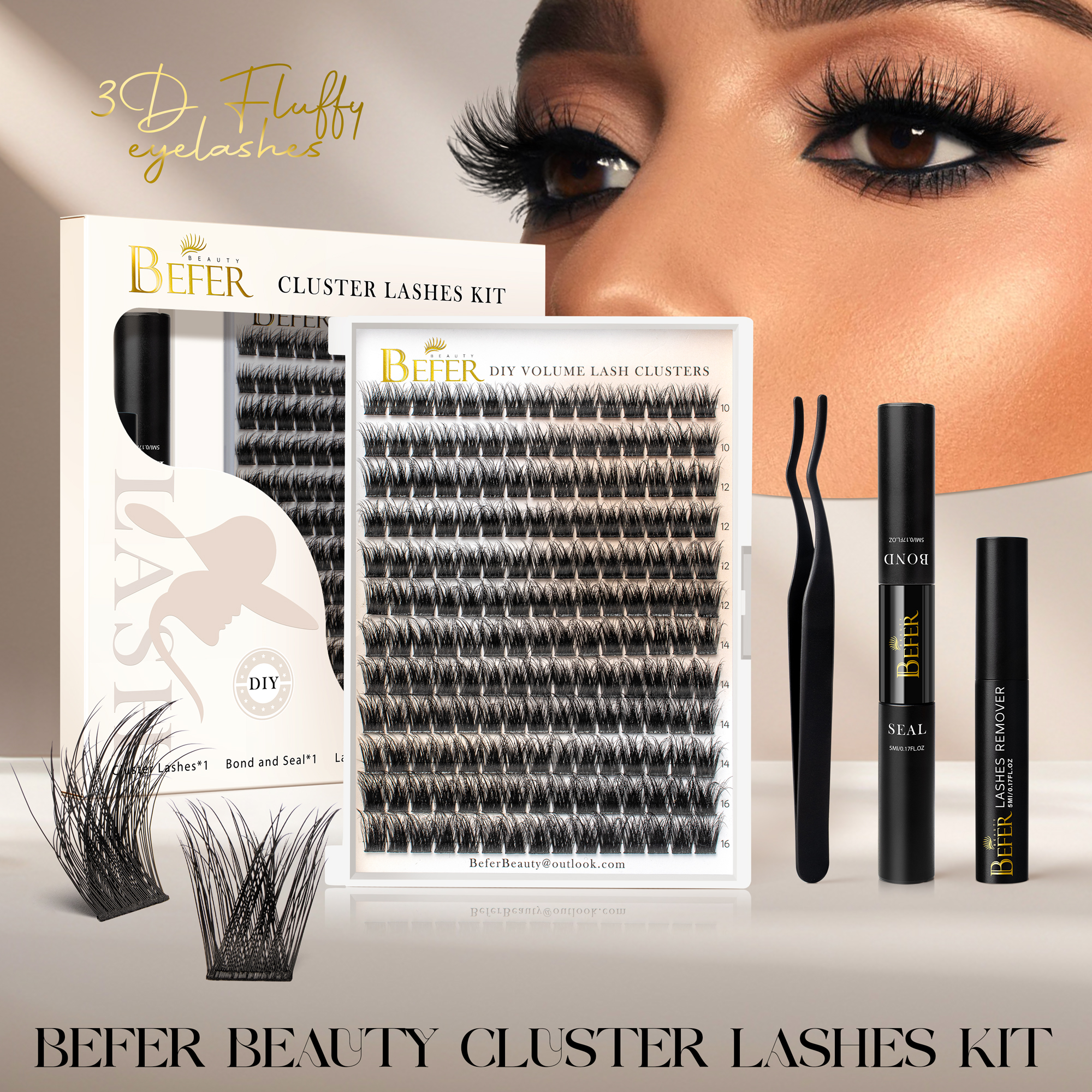 Befer Clusters まつげキット ナチュラル ラッシュ クラスター セット 高品質つけまつげ DIY まつげエクステンション ボンド付き