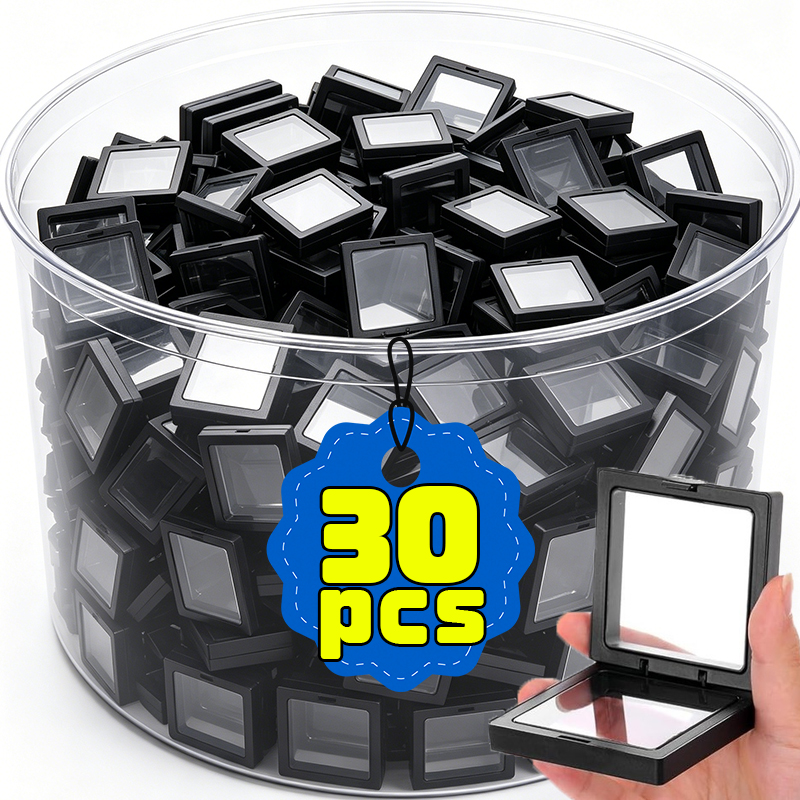 30/1 個 PE フィルムジュエリー収納ボックス 3D 包装ケース宝石フリースタンドフローティングフレーム膜リングイヤリングネックレスディスプレイ