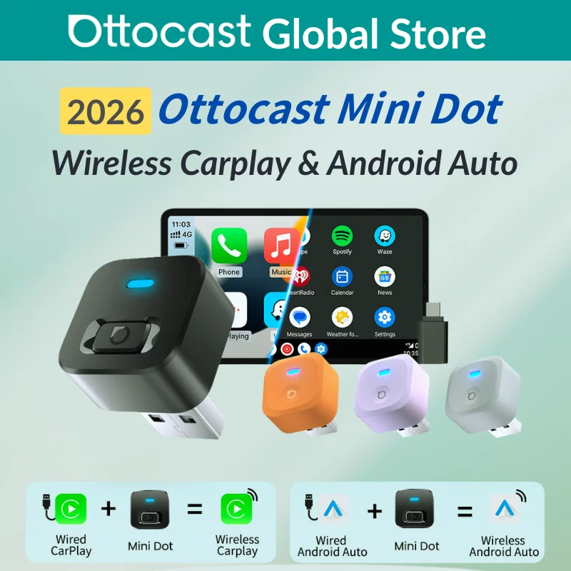 Ottocast ミニドットワイヤレス Carplay アダプター Android 自動ドングル有線 WiFi 6 Bluetooth 5.4 プラグ