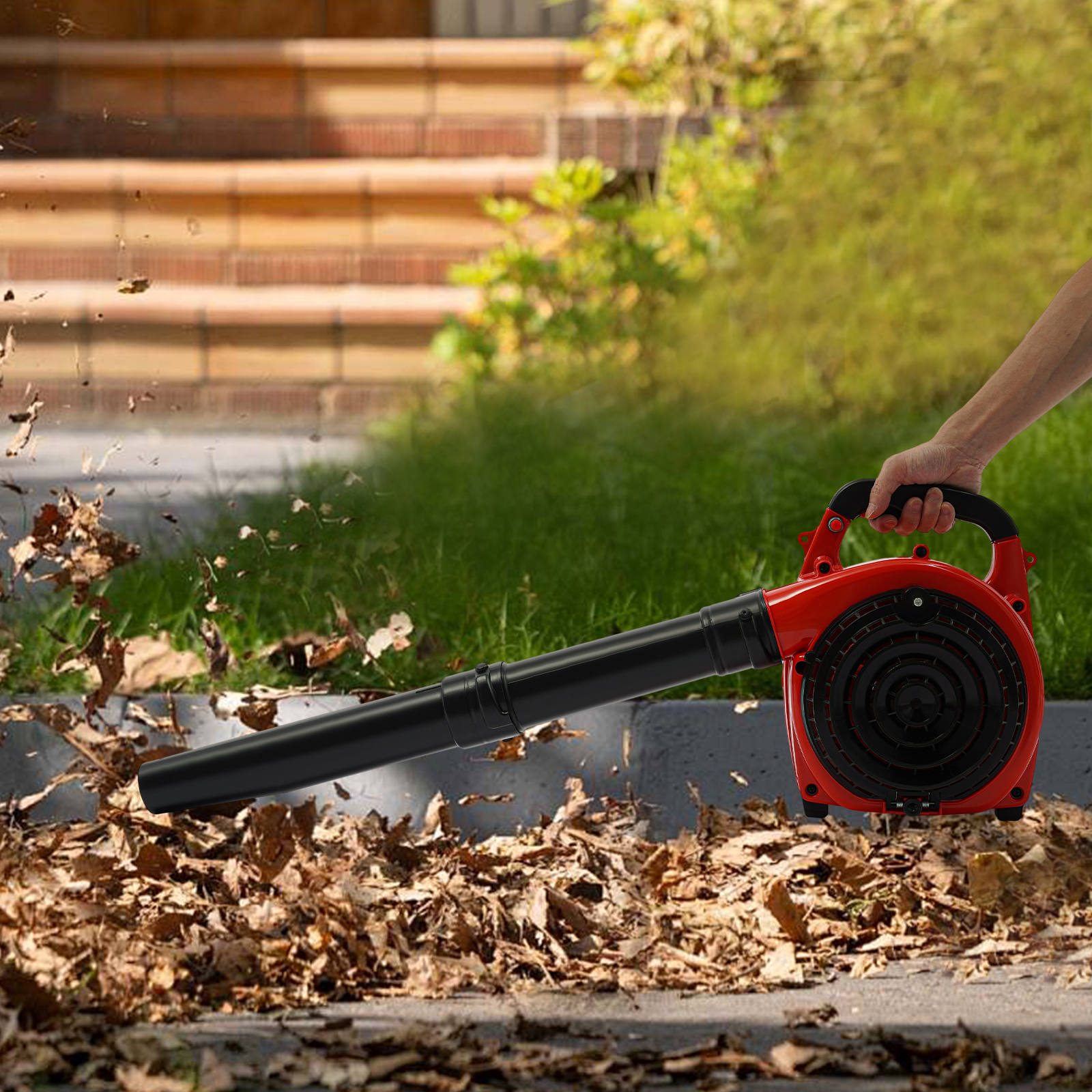 Gas Leaf Blower and Vacuum 2 Stroke, 260EBV Handheld Blower Vac Red, 275CFM High Power for Yard Leaves  Cleaning and Collection