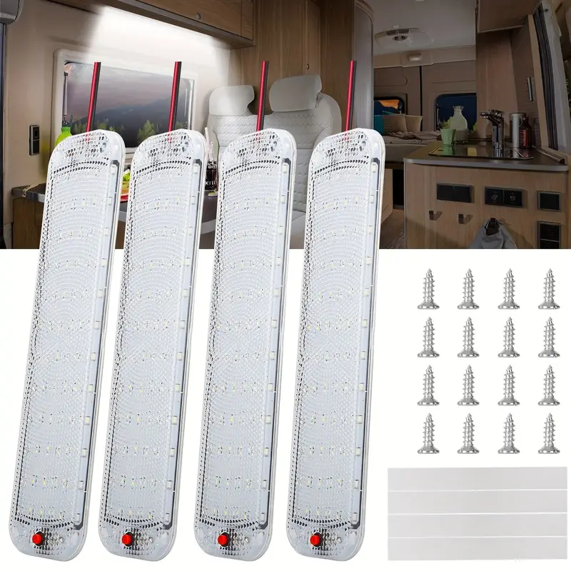 4 個 12V 24V 72LED RV 天井ドームライトバーストリップ RV インテリア読書ルーフランプチューブキャラバントレーラーキャンピングカーキャビンライトバー