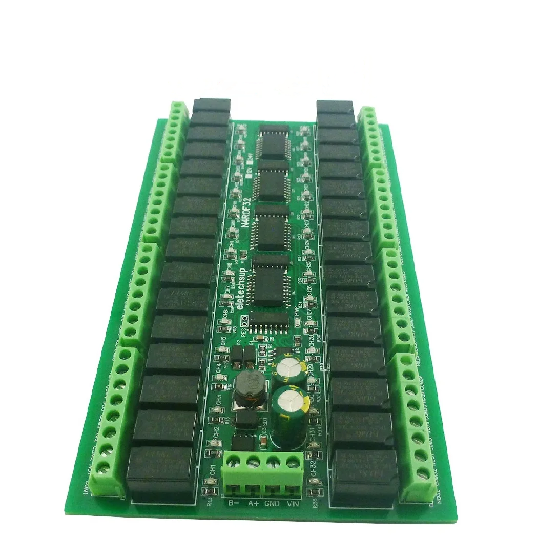 ミニサイズ 32チャンネル RS485リレー Modbus RTU PLC IO拡張モジュール 2A 低消費電力中間リレー出力ボード DINレール DC 12V 24V