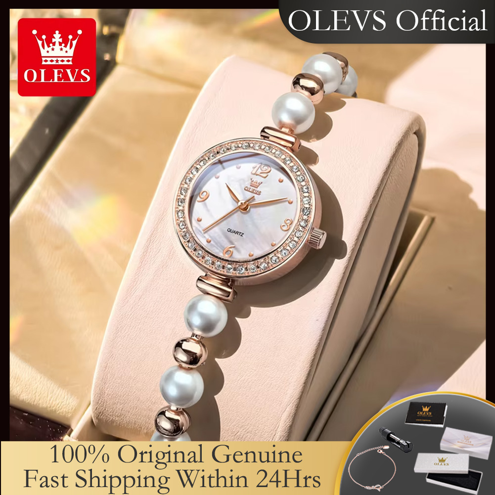 OLEVS 5640 パールブレスレット腕時計女性のためのオリジナルクォーツ女性の腕時計エレガントなファッション防水レディースドレスウォッチ