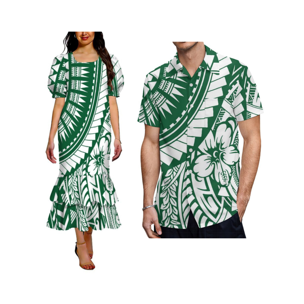 夏のカスタム花柄ドレスパターンポリネシア Mumu 女性のパフスリーブ二層フィッシュテールドレスカジュアルロングドレス