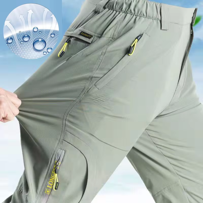 5XL 夏クイックドライハイキングパンツ男性ストレッチ防水戦術パンツジッパーポケットズボン軽量釣りパンツ