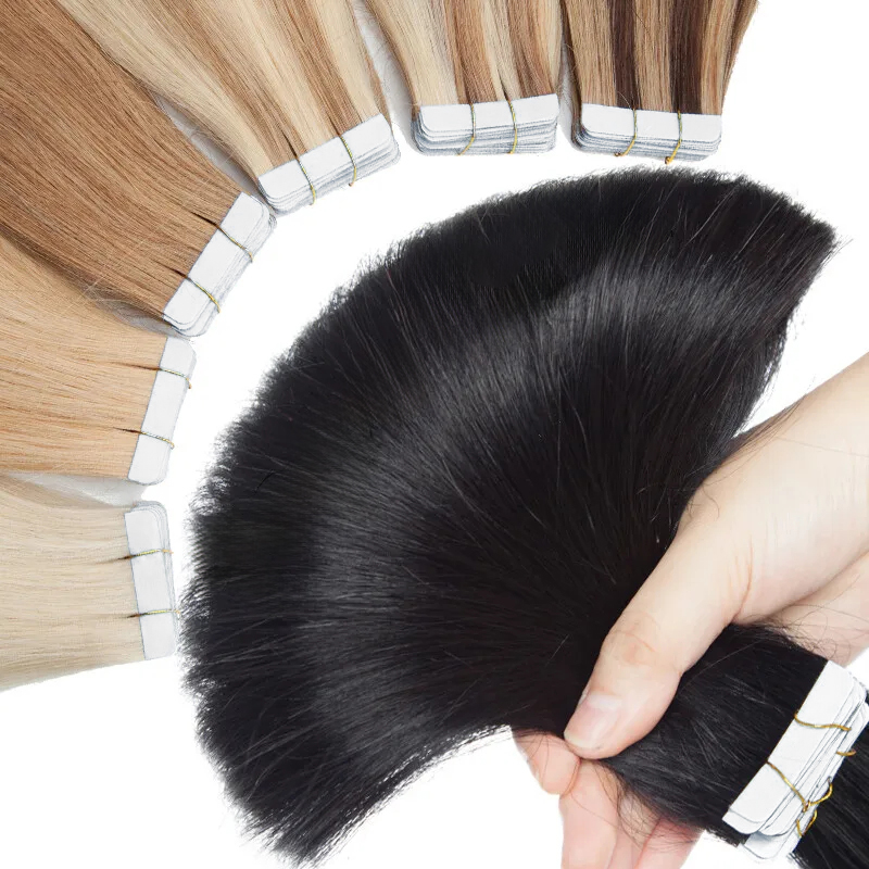 Tape In Hair Extensions 100% Remy Human Hair Natural Color Hair Tape Ins 24 26 Inch Adhesive Replaceable Seamless Skin Weft Tape