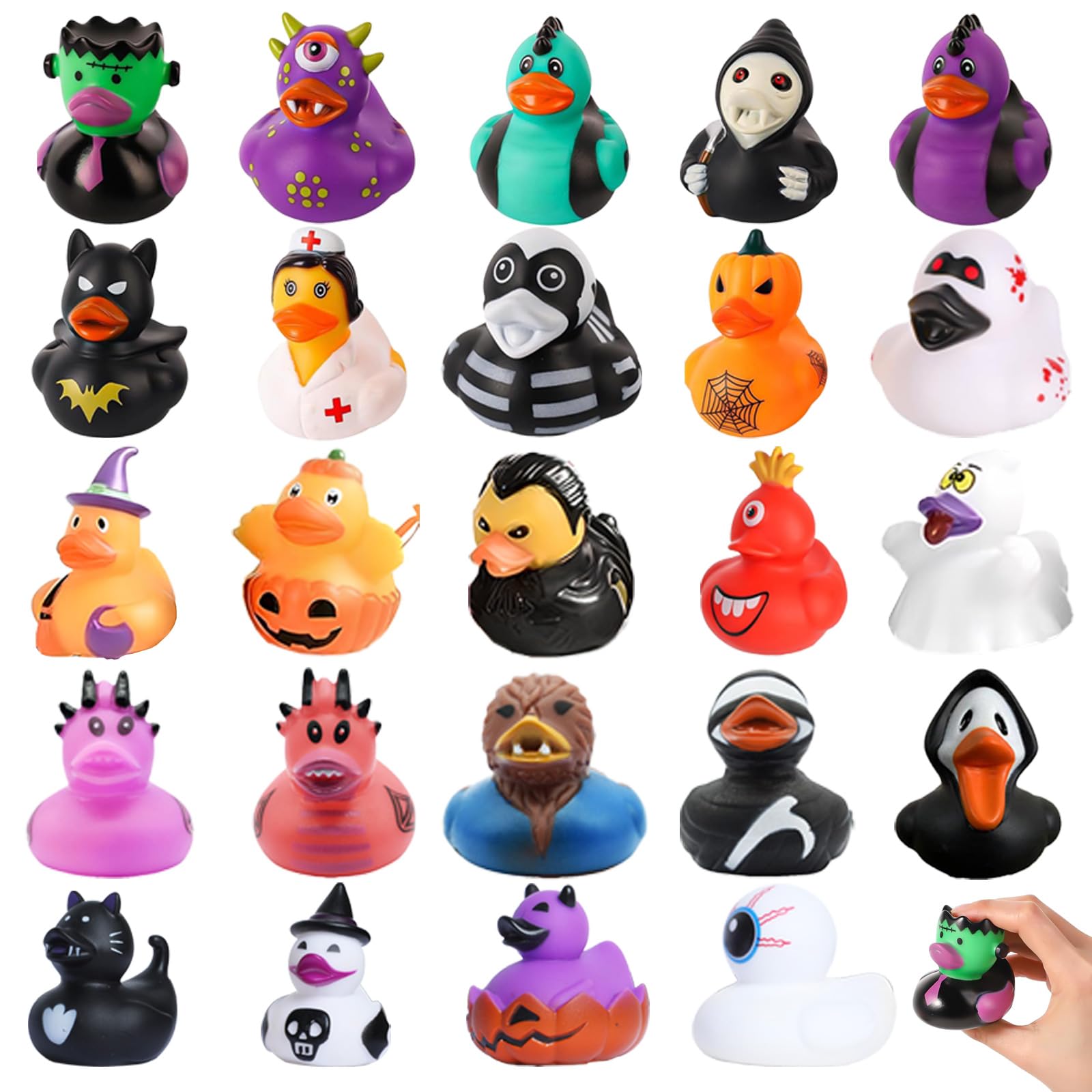 24/48個 ハロウィンラバーアヒル バルク、ダッキング用ジープアヒル、ジープパーティー用ハロウィンアヒル パーティー記念品おもちゃ、フローティングアヒル