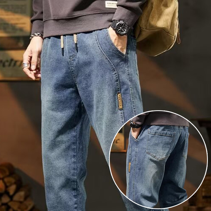 高品質ブランドメンズだぶだぶのハーレムデニムパンツヴィンテージストリートカジュアルパンツ快適な弾性ウエストデザインジーンズ男性