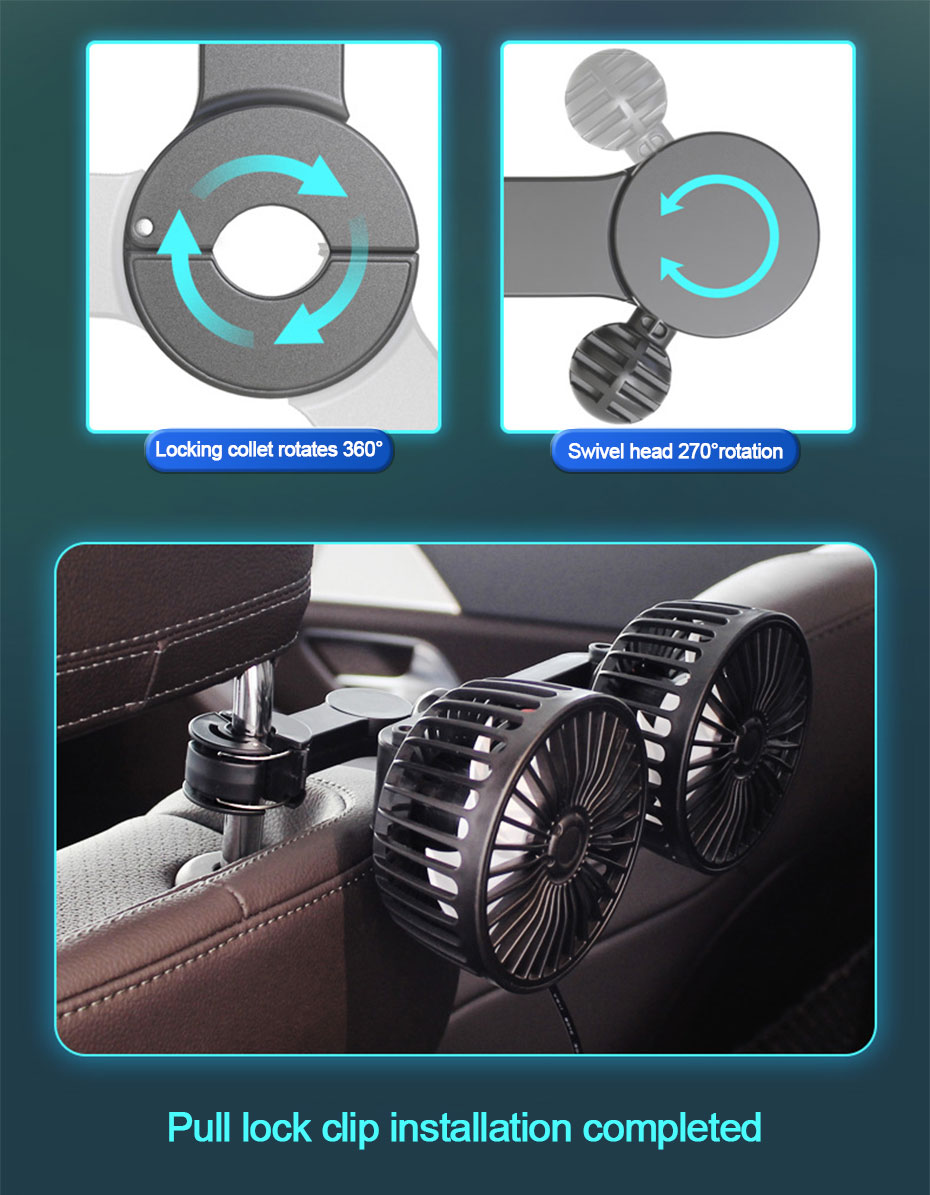 3 スピードカーシートバック冷却ファン USB 充電デュアルヘッドファン 360 度回転ネッククーラー夏の車のアクセサリー
