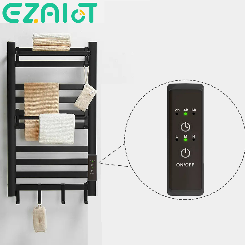 電気バスタオルラックタイマーサーモスタットスマートスイッチヒータータオルレール用ブラック、シルバー、ホワイトバスタオル乾燥機