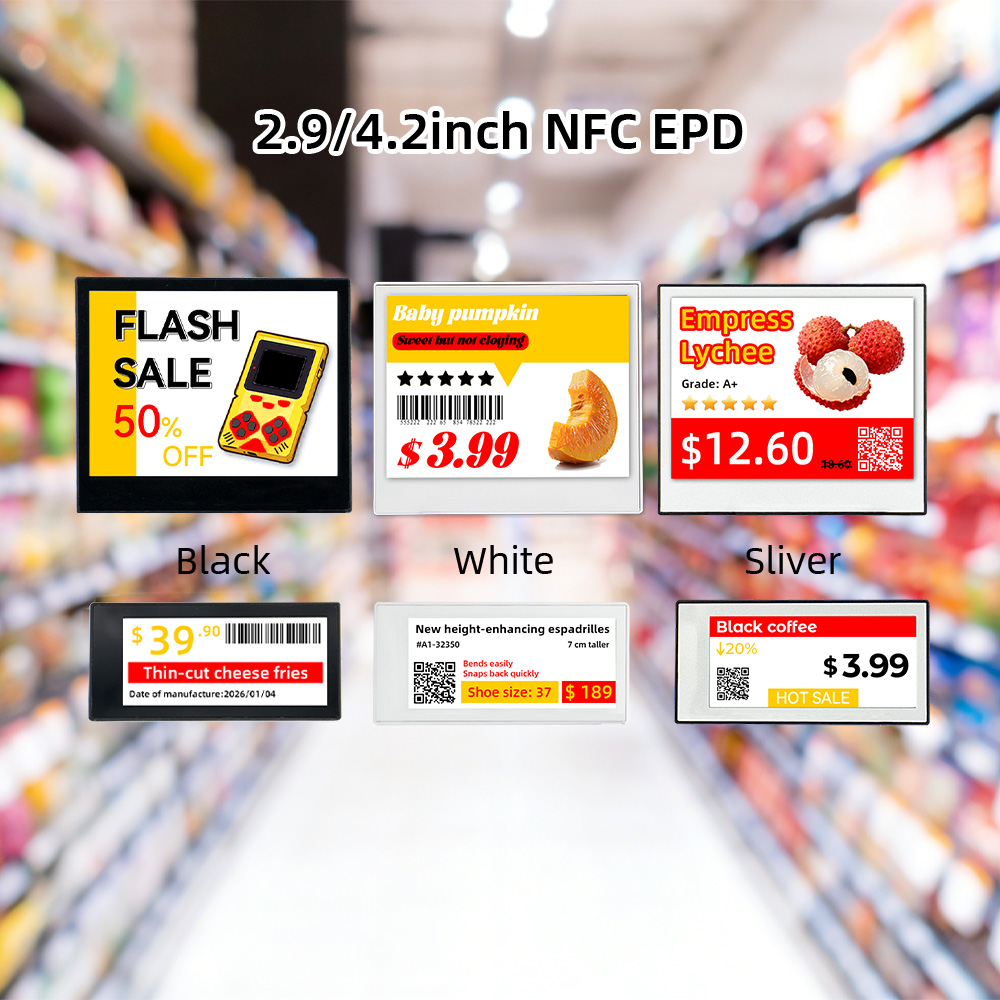 新製品 NFC EPD 2.9 4.2 電子棚ラベル 3.4mm 厚さのスマート ESL タグ