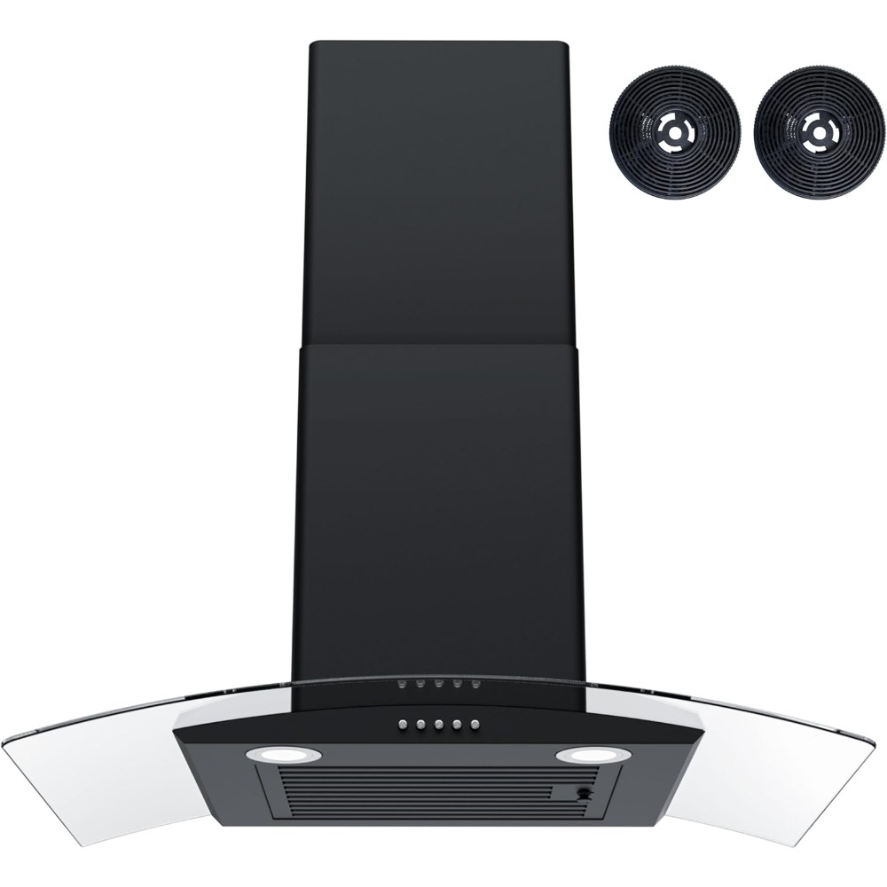 30 インチ ブラック ウォール マウント レンジ フード 400 CFM 3 スピード プッシュ ボタン LED ライト ステンレス鋼永久フィルター チャコール