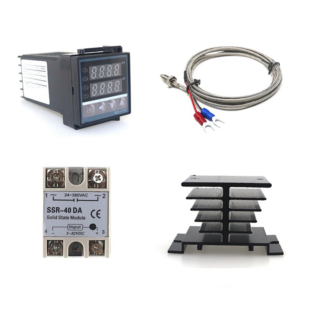 REX-C100 デジタル PID 温度コントローラー 40DA SSR 出力サーモスタット K 熱電対プローブヒートシンク付き