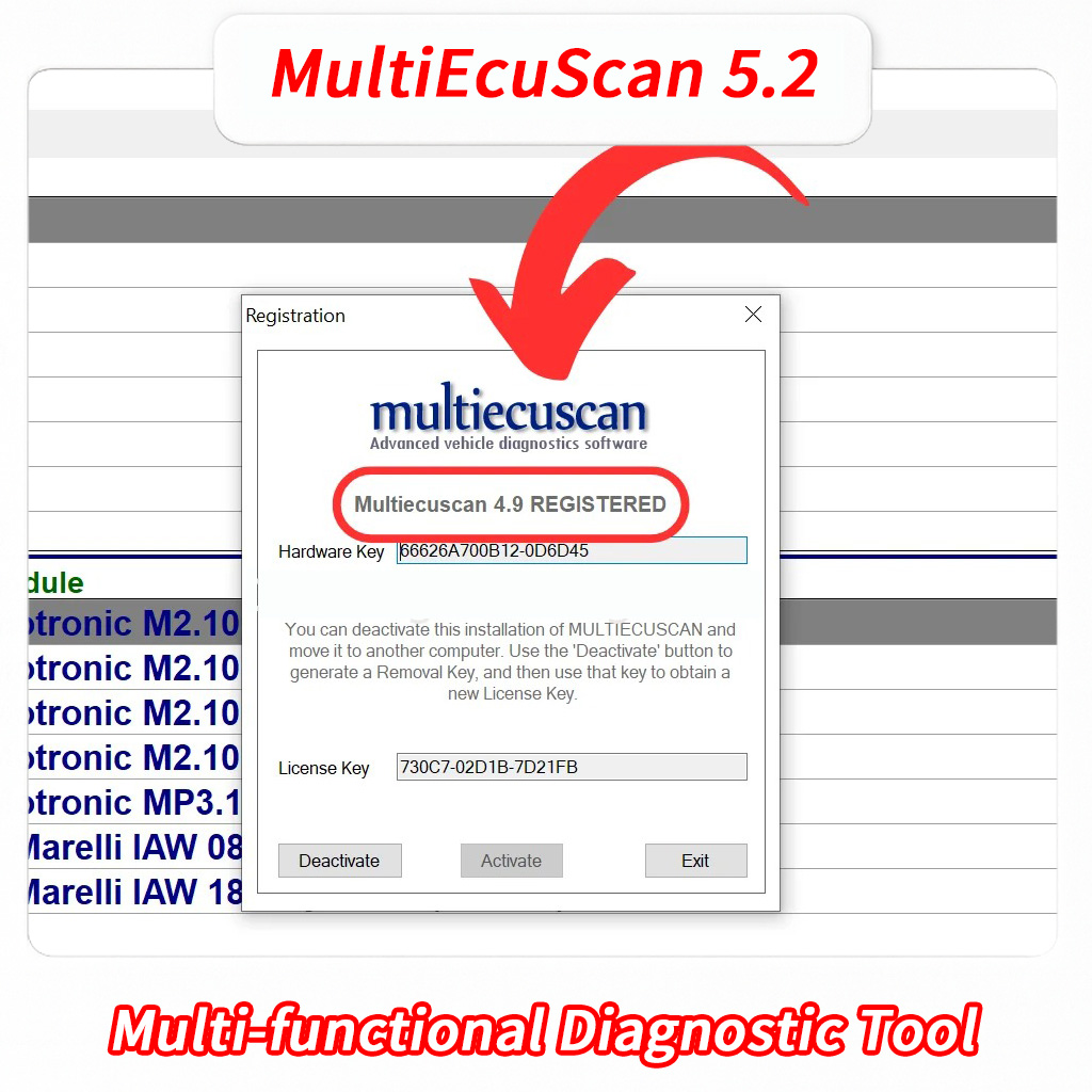 2025 MultiEcuScan 5.2 ソフトウェア (フィアット/アルファ/ロメオ/ランチア用) ELM327/OBDII 診断ツールとの連携作業を登録 無制限に登録