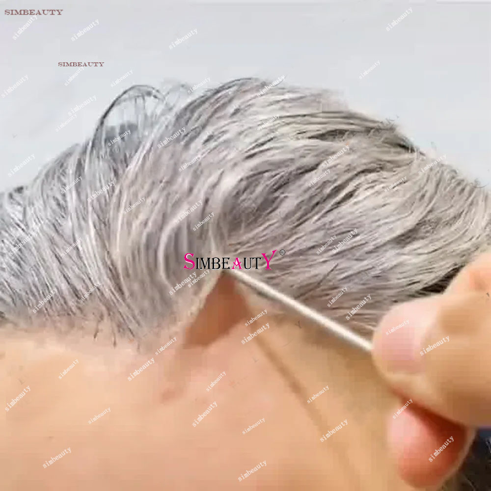ナチュラルヘアライン 1B65 1B80 グレーブラックブラウン超耐久性薄いフルスキン Pu 男性かつら人毛マイクロスキン男性かつらプロテーゼ