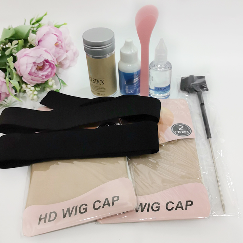 ウィッグ取り付けキットセット ウィッグ用品 エッジブラシ ウィッグキャップ ヘアネット Pelucas レースウィッグ接着剤 ヘアワックススティック接着剤リムーバー - 9個