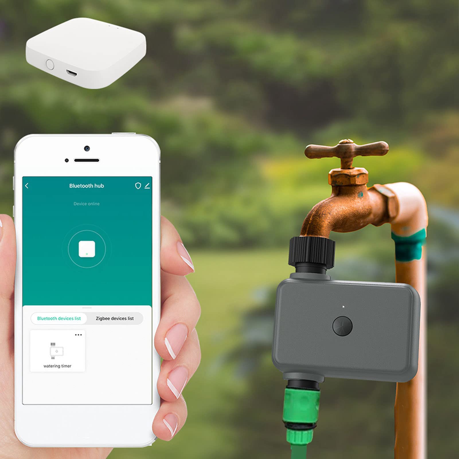 1 個の雨遅延プログラム可能な自動灌漑タイマーとハブが必要スマート Tuya Bluetooth 庭の水タイマー