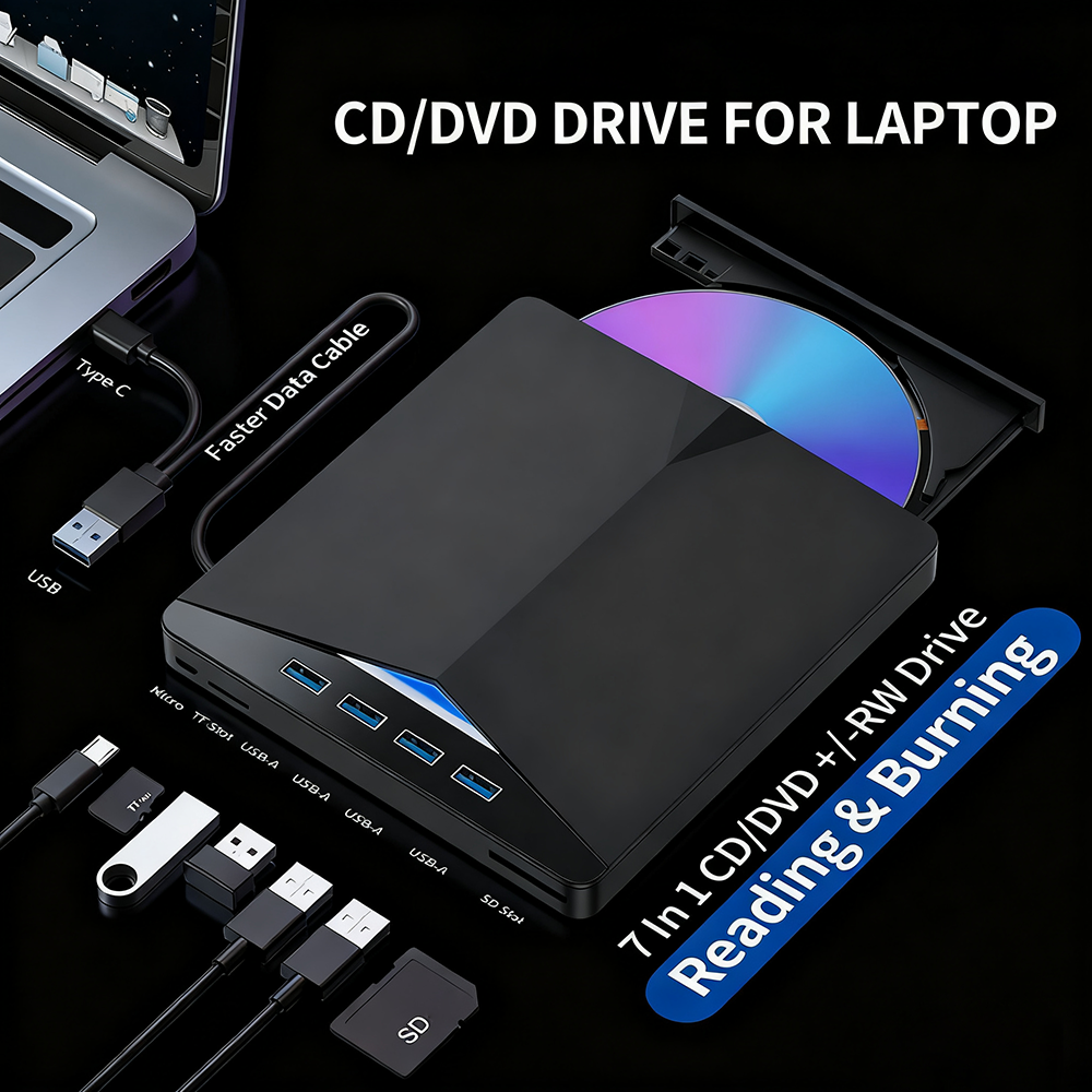 超スリム 7 in 1 USB 3.0 外付け CD DVD RW ドライブ ノートパソコン用ポータブル バーナー ライター デスクトップ Windows 7/8/10 と互換性あり