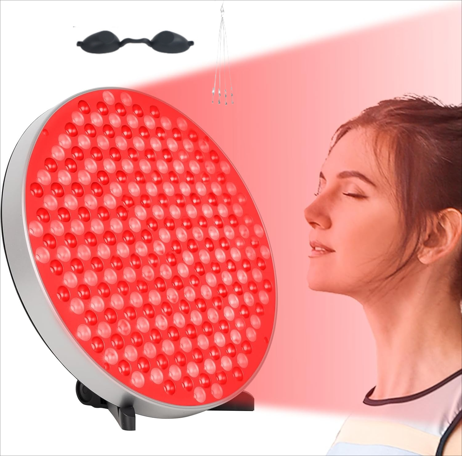NEW 赤色光療法ランプ LED パネル (丸型) スタンド付き、660