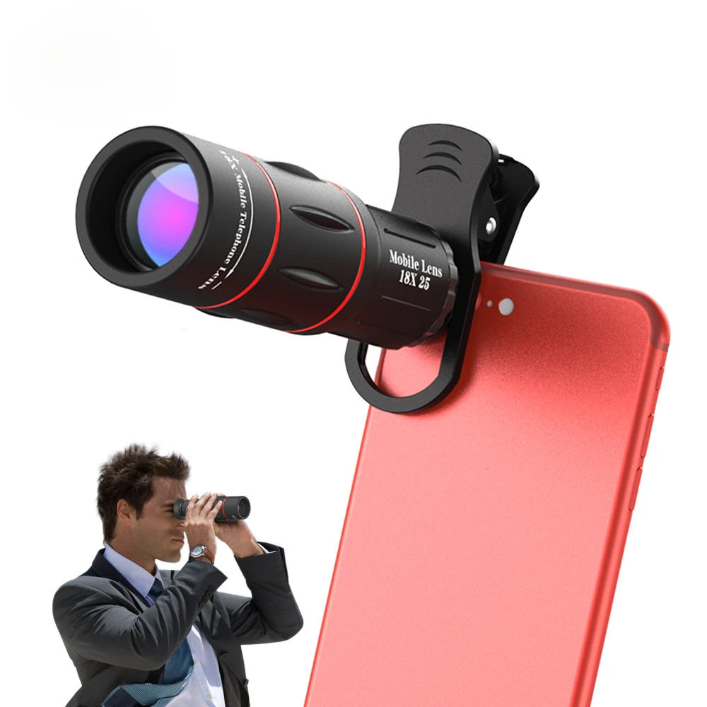 Universal 18x25 Monocular Zoom HD Optical Cell Phone Lens Observing Survey 18X 28X 36X Telephoto Lens with Tripod for Smartphone