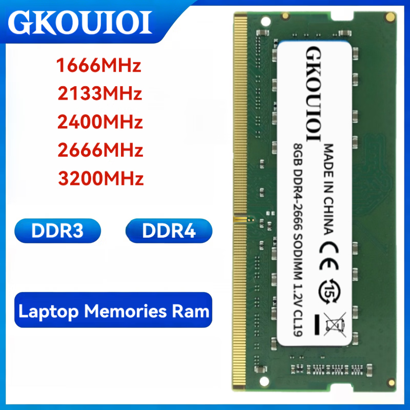 GKOUIOI ノートパソコン用メモリ DDR4 DDR3 SODIMM RAM 16GB 8GB 4GB 3200 2666 2400 1600MHz PC3 PC4 高性能ノートパソコン用 SODIMM RAM