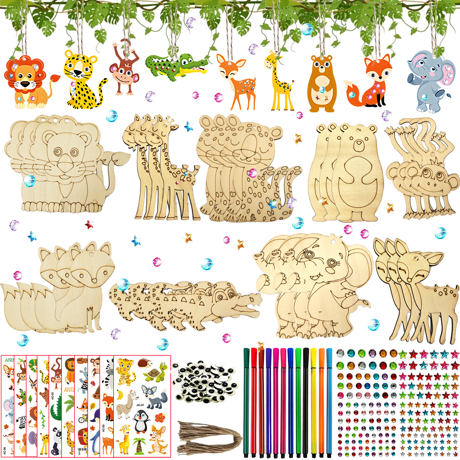 300ピース動物木工キット、動物をテーマにした工芸品、DIY手作りキット、オールシーズン木工材料キット、DIYハンに最適