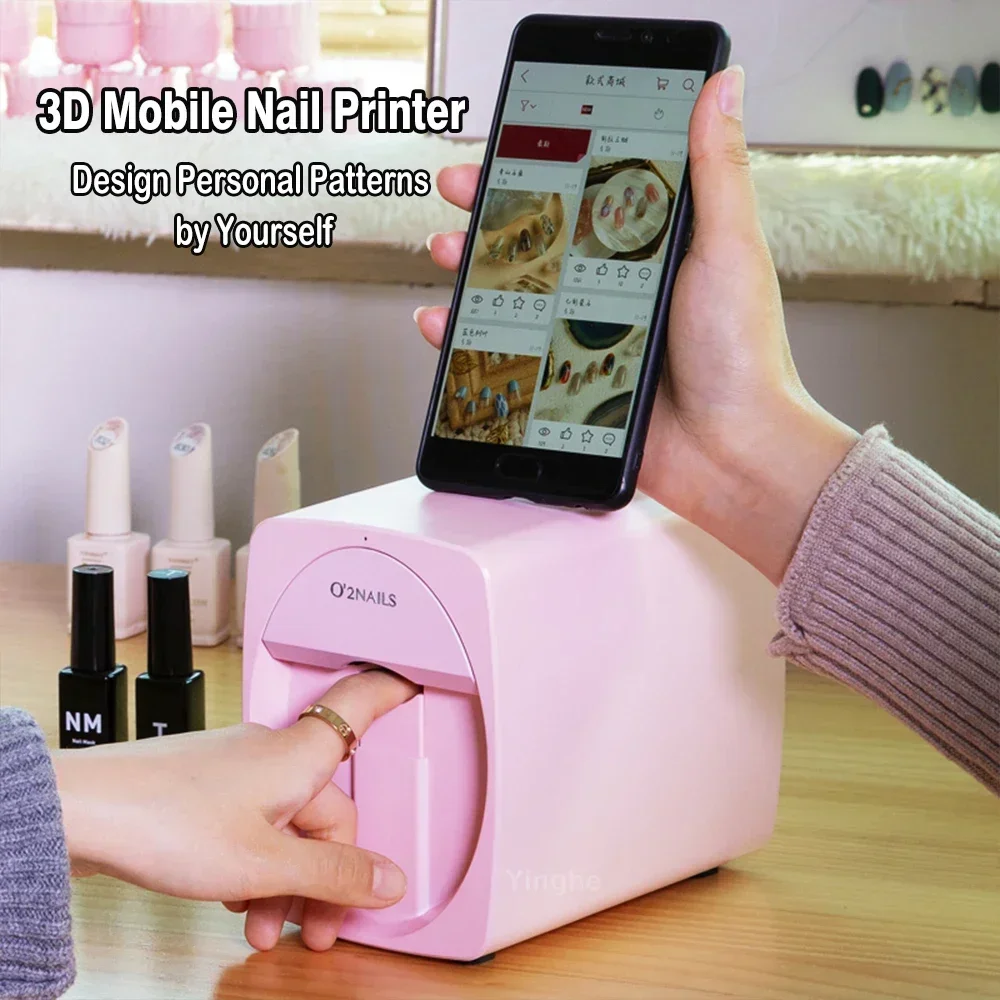 スマートネイルプリンター 3D ポータブルモバイルネイルペインティングマシン 2400DPI 印刷解像度サポート WiFi/DIY 家庭用ネイルサロン