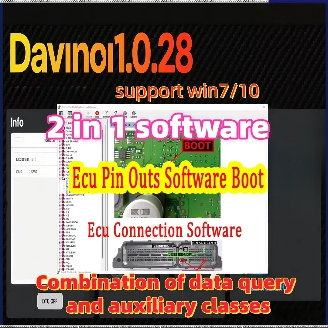ECU ピン配置コレクション バージョン ホットセラー davinci 1.0.28 ソフトウェア サポート Win 7/10/11 KESS/KTAG 3 で動作 keygen 無制限で販売