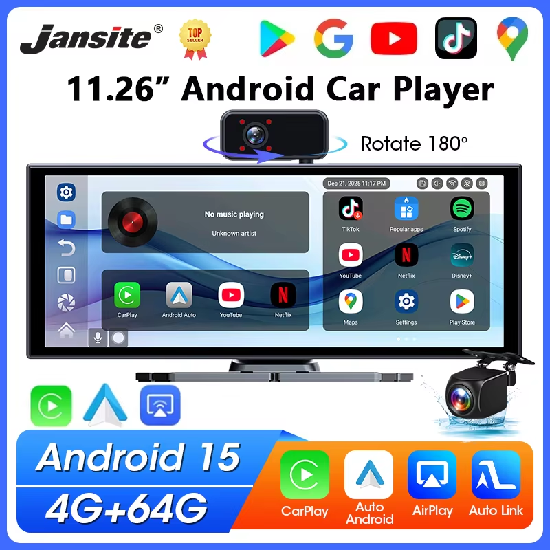 11.26インチ車DVR Android 15 4G 64G WIFIワイヤレスCarplay Android自動ダッシュカムマルチメディアビデオプレーヤーGPSナビゲーションBT FM AUX