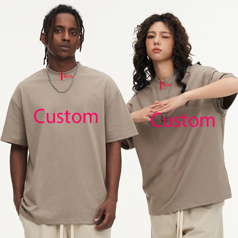 カスタムロゴ画像 280gsm 4 センチメートル高厚いネック Tシャツメンズドロップショルダー特大因果 O ネックベーシック高品質ヘビーウェイト