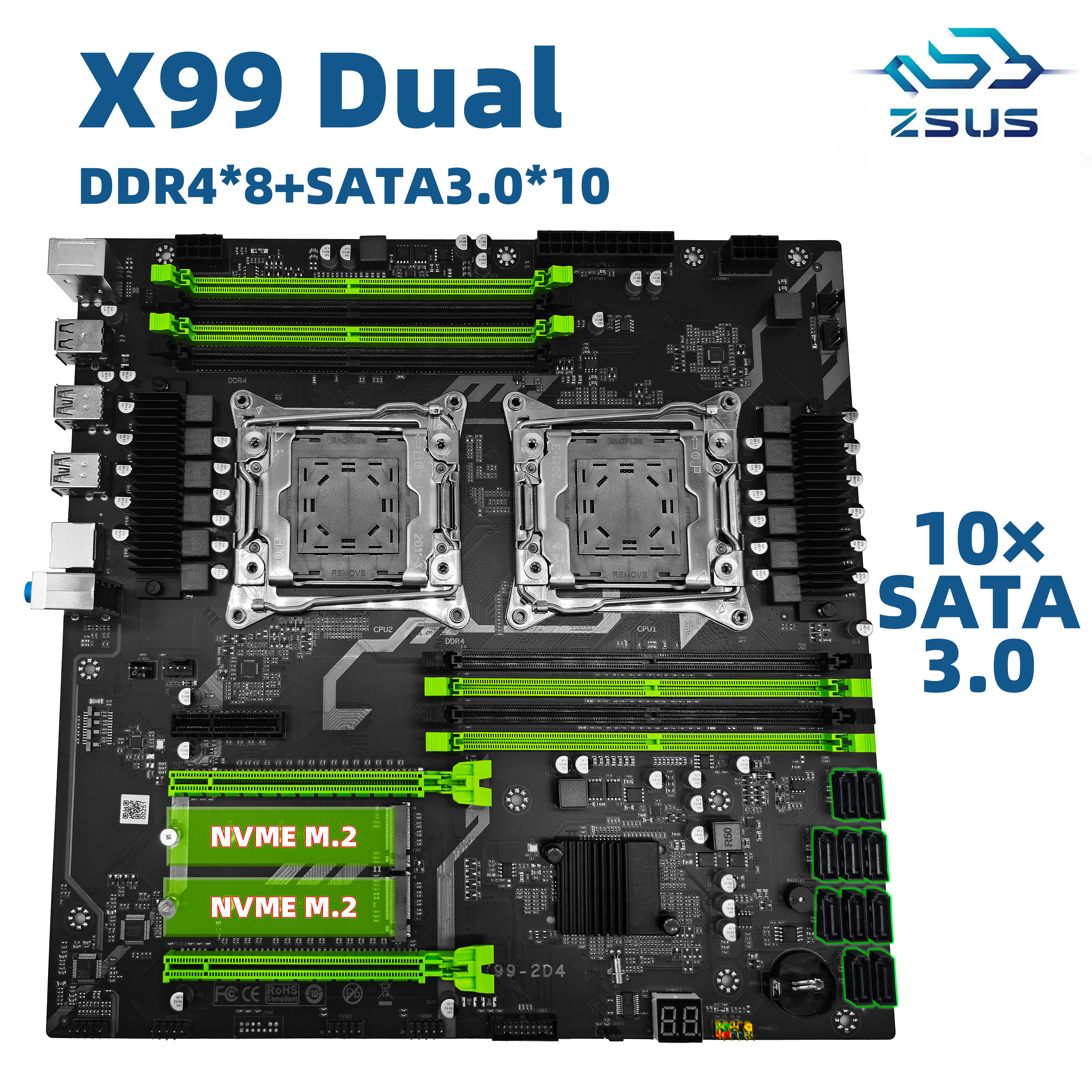 ZSUS X99 デュアルマザーボード C612 チップ CPU M.2 LGA 2011 V3 E-ATX USB3.0 SATA3 8 DIMM DDR4 サポート Xeon プロセッサスロット 2011-3
