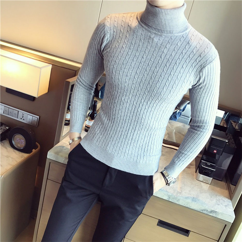 メンズタートルネックセーターカジュアルスリムプルオーバーボトミングシャツ秋冬メンズセーターハイカラーニットセーター