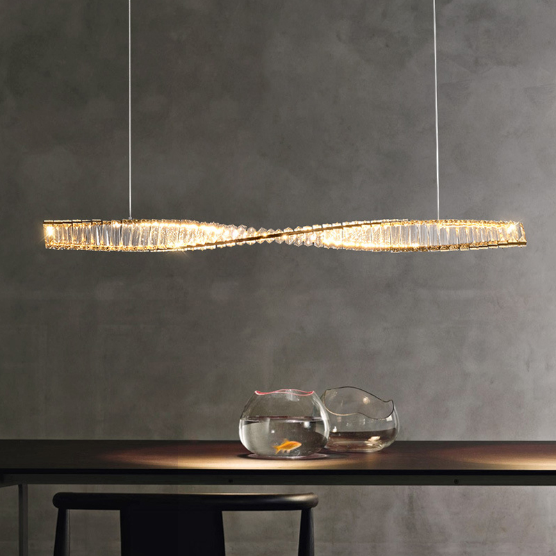 高級 LED ロングストリップクリスタルシャンデリアホームダイニングルームバー照明装飾廊下寝室の天井ペンダントランプ器具
