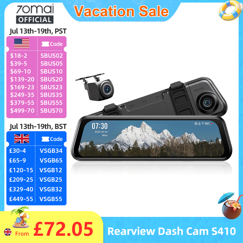 70mai バックミラーダッシュカム S410 9.35 インチタッチスクリーンデュアルチャンネル記録 HDR 1440P 138 FOV 70mai 車 DVR S410 スーパーキャパシタ