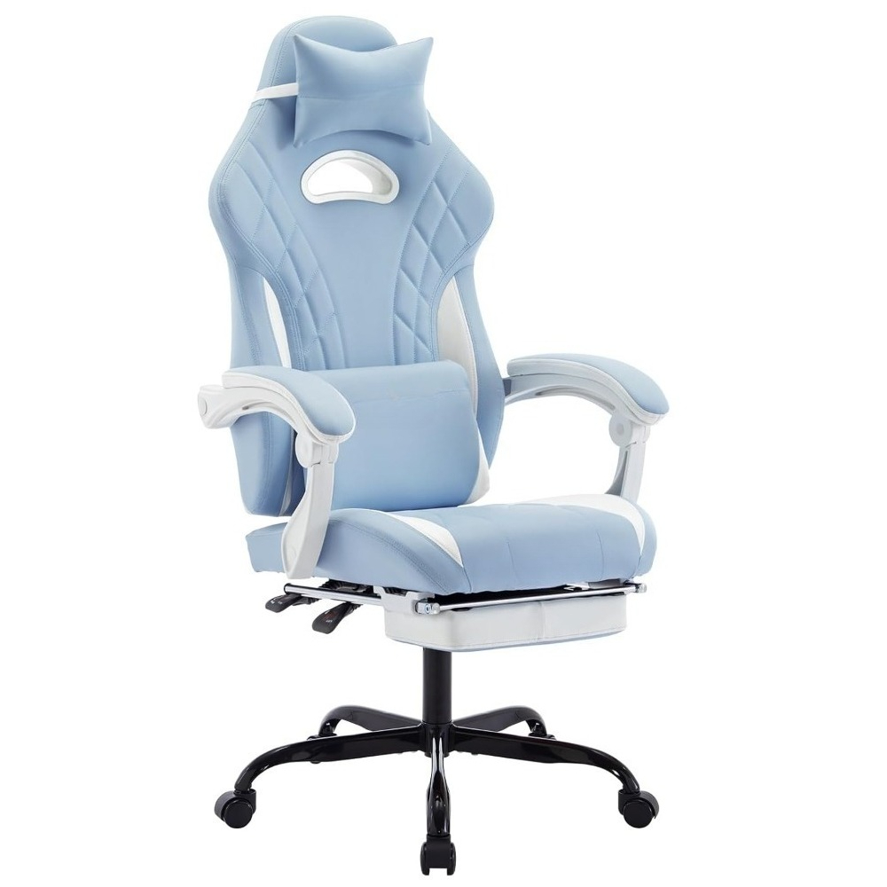 フットレストとマッサージランバーサポート付きゲーミングチェア、人間工学に基づいたコンピュータゲーマーチェア、オフィスビデオゲームチェア、カスタマイズ