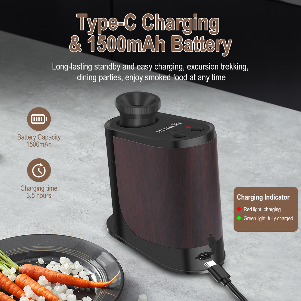BORUiT BQ500 スモークインフューザー料理ポータブル分子マシンバー冷煙発生器肉焼き調理喫煙銃バーベキュー用
