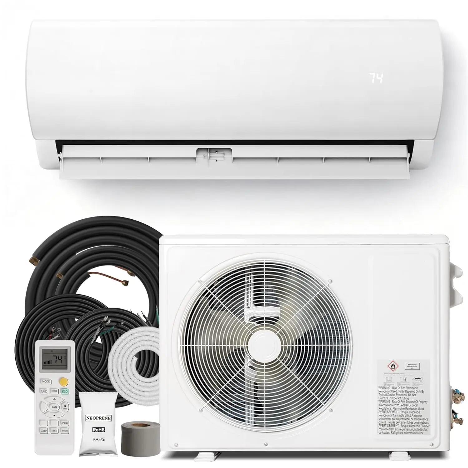 12000 BTU ミニスプリット AC/暖房システム、19 SEER2 115V インバーターエアコン、1 トンヒートポンプ付き、完全、カスタマイズ