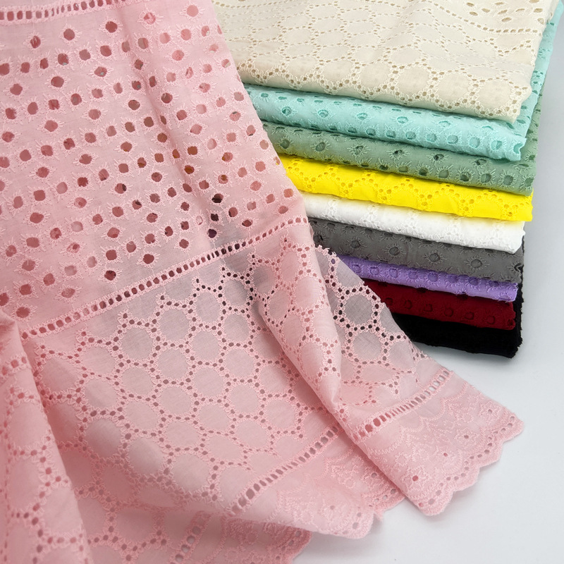 カラフルな綿 100% 刺繍服幾何学花サークル綿レース毎日の女性のドレス衣服綿メッシュベース
