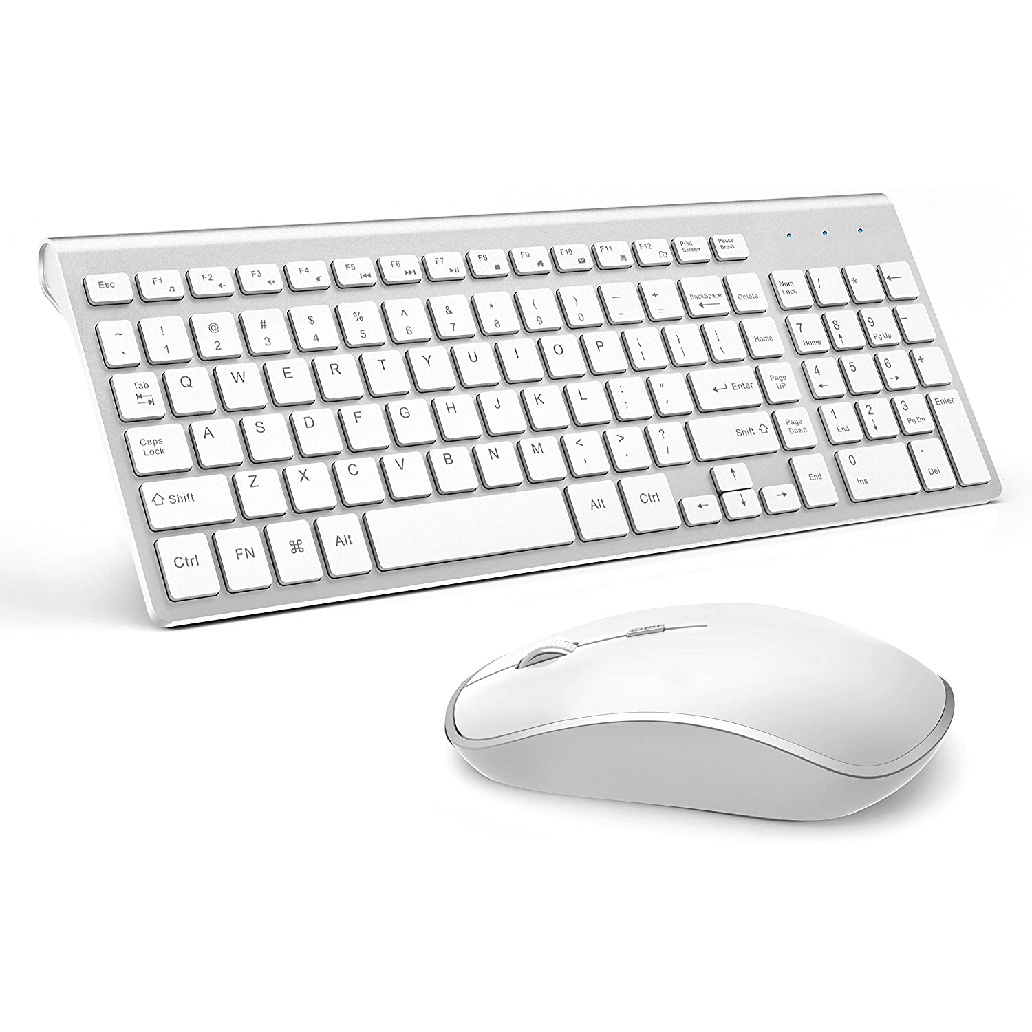 ワイヤレス キーボード マウス、フルサイズ、テンキー付き。IMac Mac PC ラップトップ タブレット コンピュータ Windows と互換性あり (シルバー ホワイト)