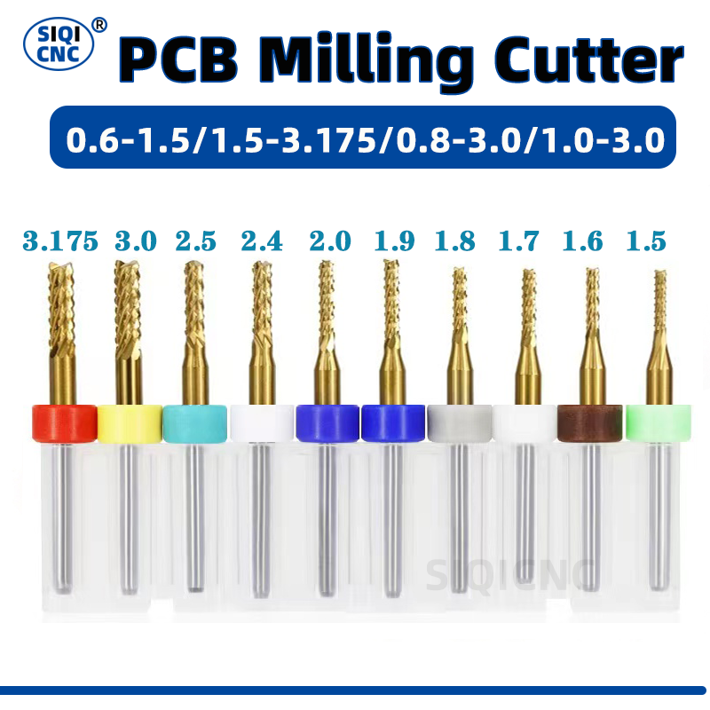 PCB 超硬フライスカッターセット 0.6-1.5 ミリメートルエンドミルビット 3.175 ミリメートルシャンク粗トウモロコシフライスカッター回路基板