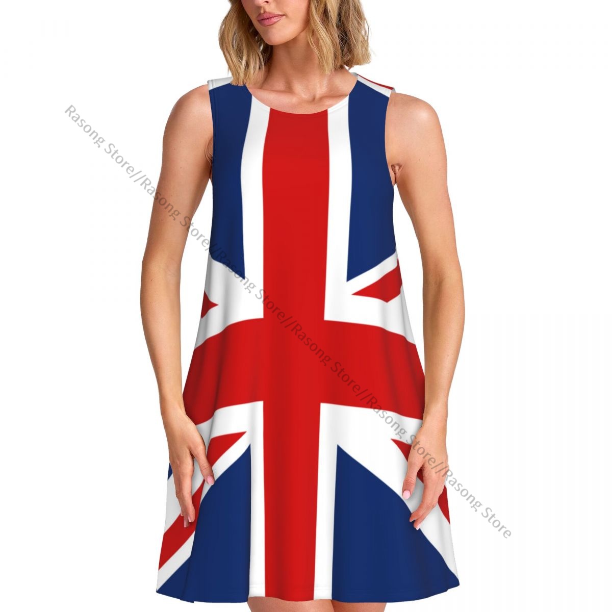 女性のドレス夏カジュアル T シャツドレスビーチカバーアップ英国英国旗タンクドレス