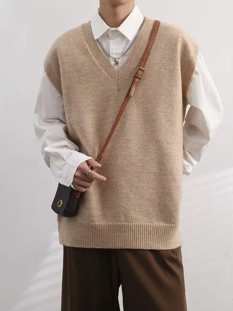 ベストチョッキベージュ V ネックニットセーター男性ノースリーブタバコ古いプラスサイズ安い 2025 紳士服トレンドデザイナー高級 X