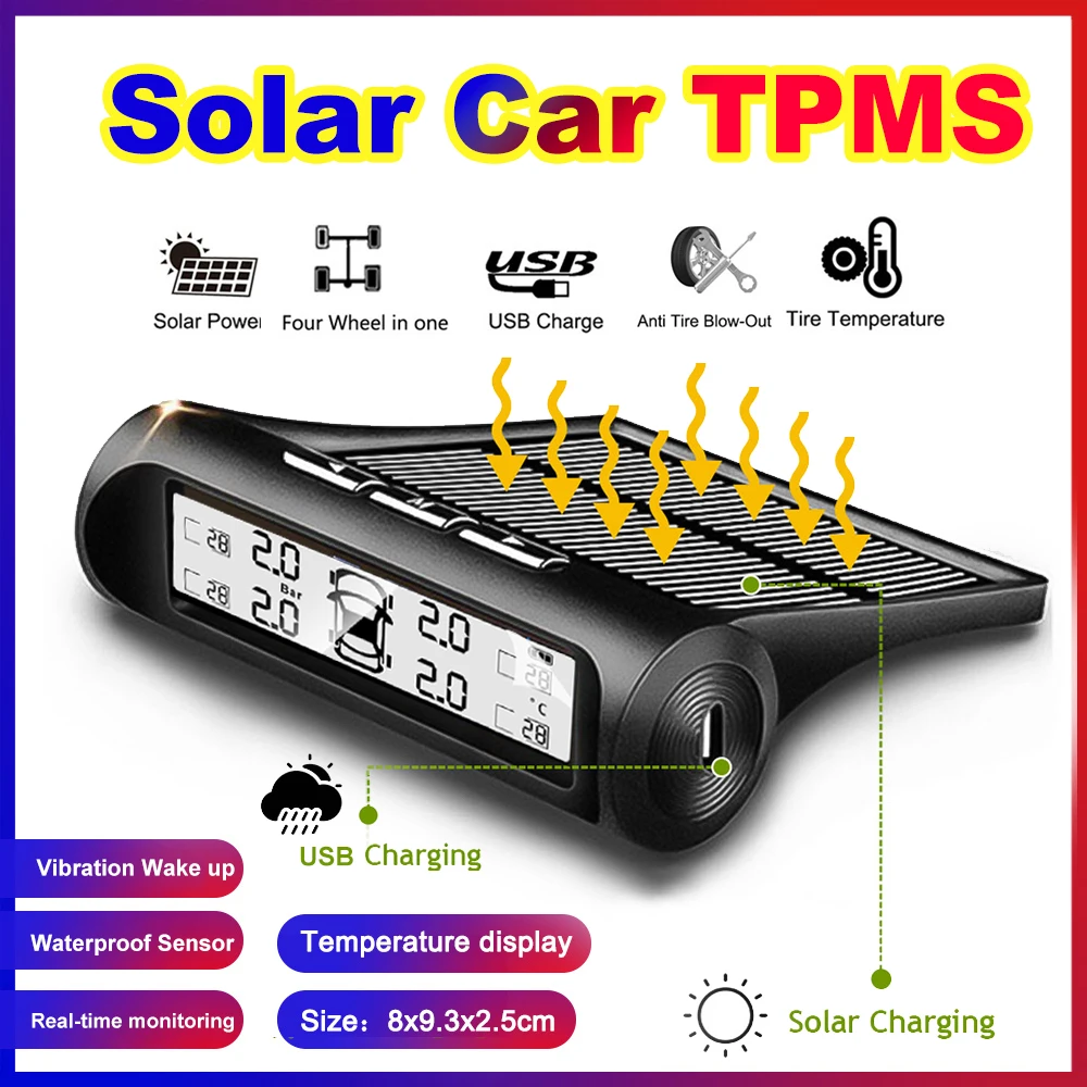 TPMS ソーラータイヤ空気圧センサー 4 ホイール外部センサー付き車のタイヤ空気圧監視システム TMPS