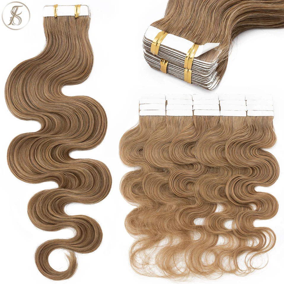 TESS 20pcs Wavy Tape In Human Hair Extensions 2.5g/pc Natural Hair Extension Double Sides Seamless Invisible Adhesive Skin Weft