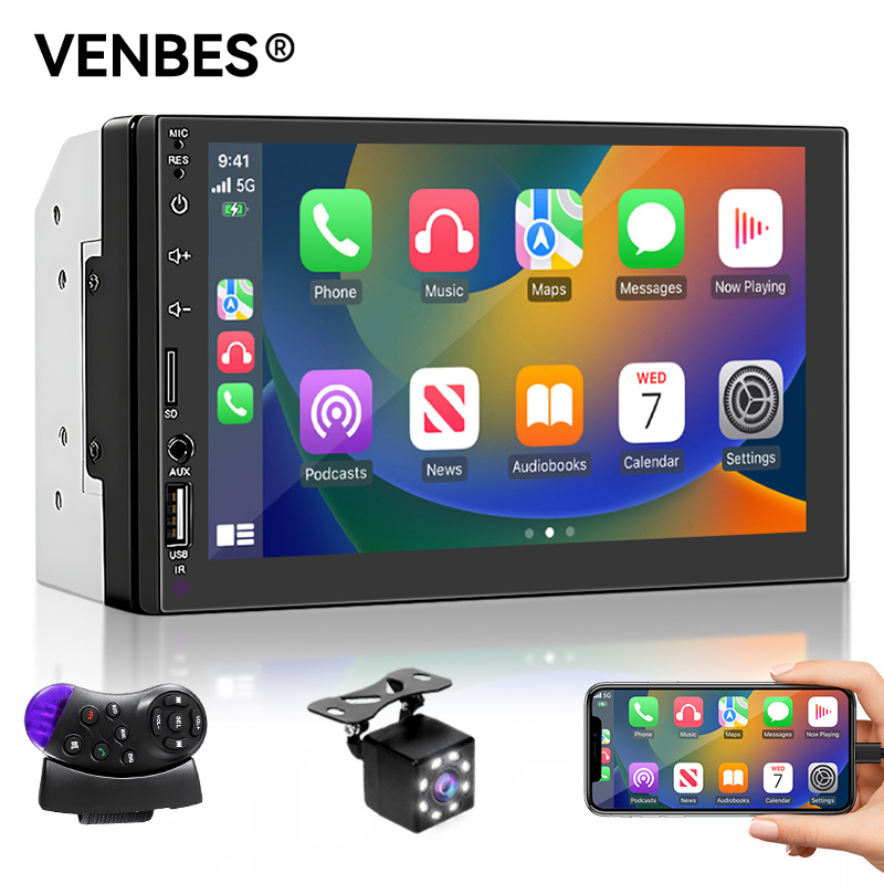 VENBES Carplay Android Auto 2 DIN カーラジオ 7 "MirrorLink Bluetooth5.0 FM ナビゲーションマルチメディアプレーヤー付き