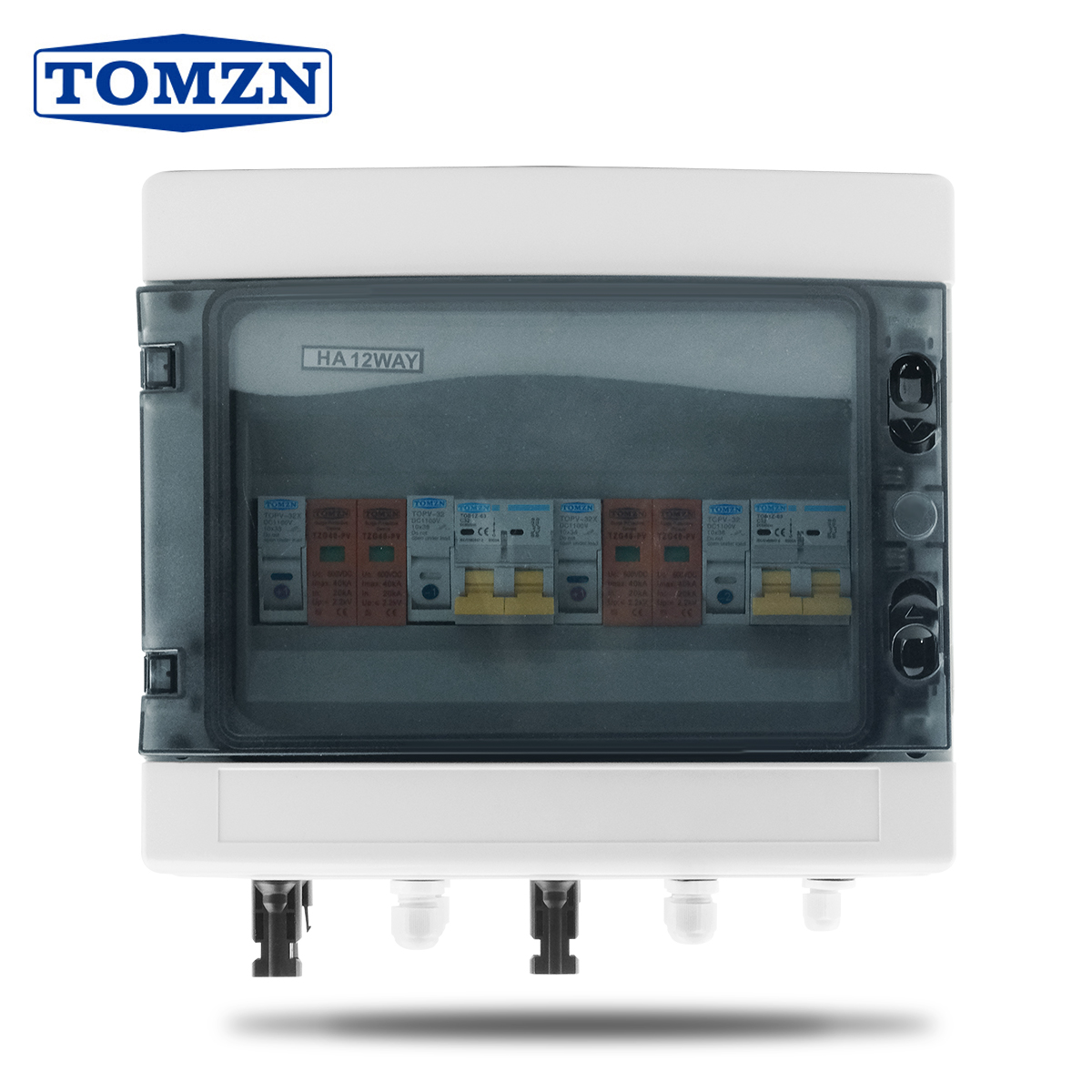 TOMZN 太陽光発電 PV コンバイナボックス雷保護付き 2 入力 2 出力 DC 600V ヒューズ MCB SPD 防水ボックス IP65 12 ウェイ