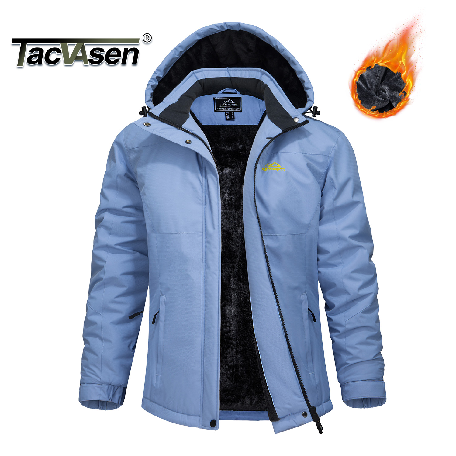 TACVASEN レディース防水通気性冬コートフリース裏地防風暖かいスキージャケットフード付き複数ポケットアウトドアコート